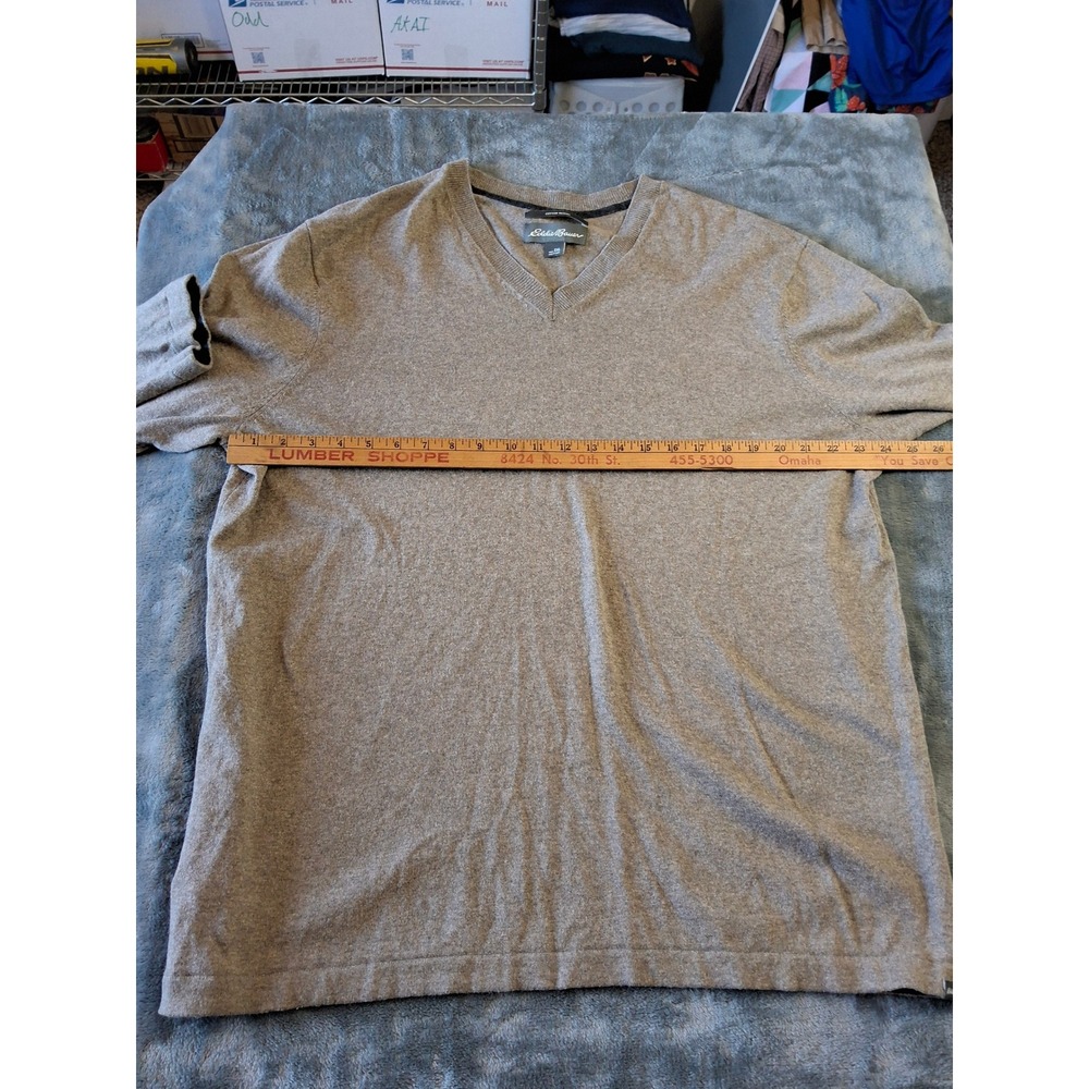 Eddie Bauer Mens TXL‎ V-Neck Sweater Cotton Merino Wool Blend Heather Tan Brown - Picture 8 of 12